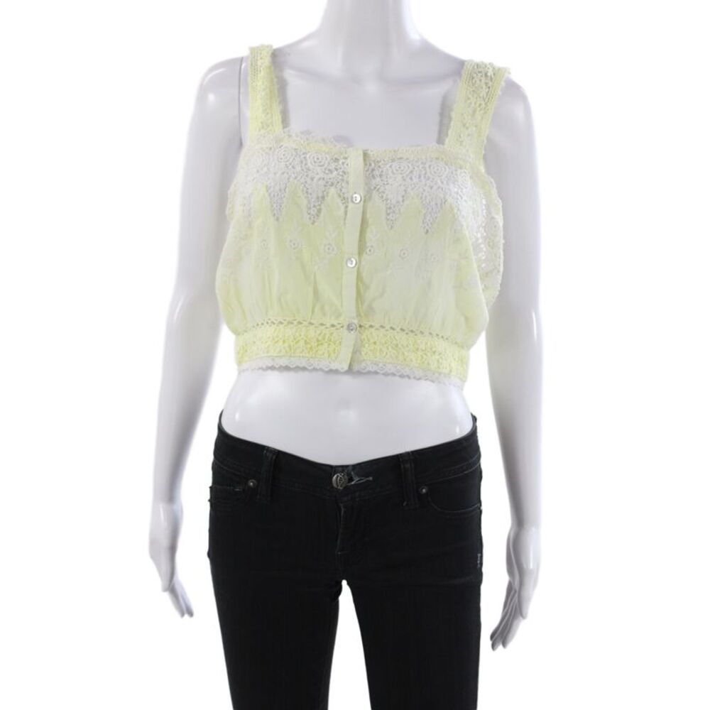 Love Shack Fancy Women Lace Bohemian Floral Square Neck Camisole Yellow Size XS